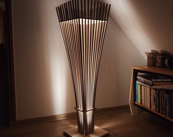 Lámpara de pie de madera, lámpara de pie grande, lámpara atmosférica para la sala de estar, lámpara escandinava