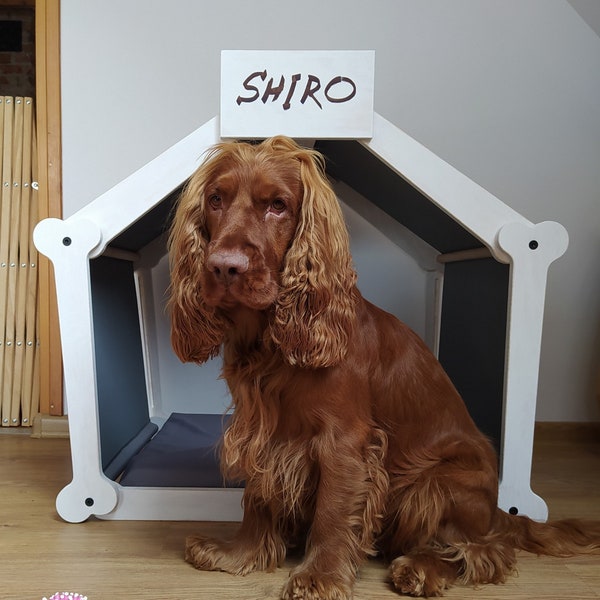 Maison en bois pour animaux de compagnie, blanc et gris -  Modern Dog Crate, Pet Furniture, Pet Furniture, cocker spaniel house