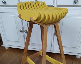 Taburete de cocina, taburete amarillo, taburete de bar, silla de diseño, silla moderna, taburete de madera, silla de bar, diseño escandinavo