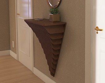 Small hanging cabinet for the hallway, Small levitating mirror console, Modern walnut hallway console, Modern oval furniture