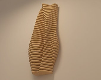 decoración de pared de madera hecha de listones, panel de pared acústico, escultura de pared 3D, pieza de pared paramétrica contemporánea, arte de ondas sonoras