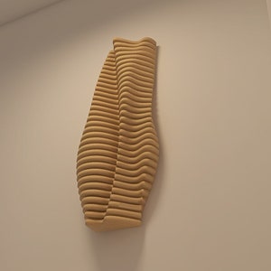 wood wall décor made of slats, acoustic wall panel, 3D wall sculpture, contemporary parametric wall piece, sound wave art