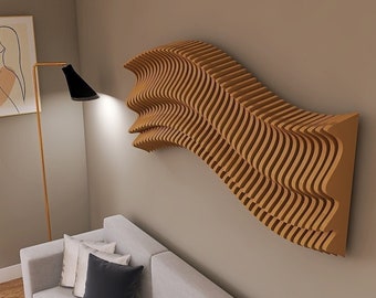 Arte de pared de madera paramétrica, arte de pared de madera 3D, decoración de pared de onda, colgantes de pared grandes 3D, decoraciones para el hogar