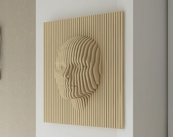 Parametric Face, Picture of a face made of wood, sculpture for the living room3D Wood Wall Decor Art, Large Human Face