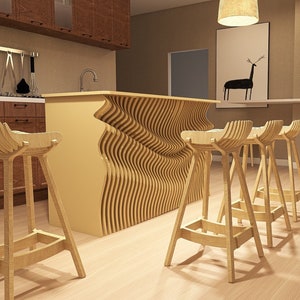 Küchenset - Kücheninsel mit einem Set von 4 Hockern, komplette Kücheninsel aus Holz mit Stühlen