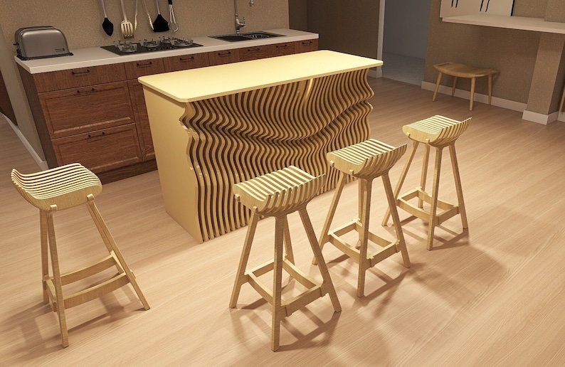 Kitchen Set - Kitchen Island With a Set of 4 Stools, Complete Wooden ...
