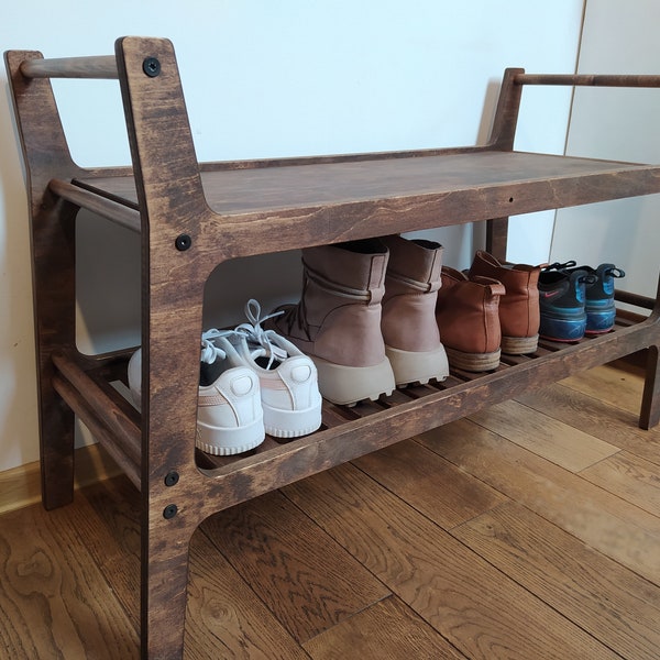 Shoe bench, Mid century modern, Wood Entryway bench, Entryway bench, Wooden simple bench for shoes, shoe cabinet
