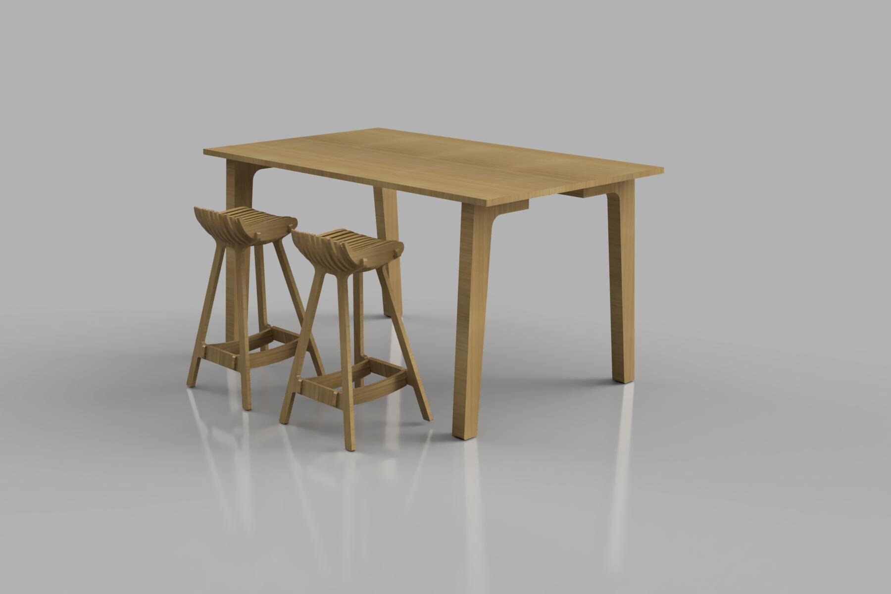 Scandinavian style table to match the bar stools, Plywood desk for office or dining room