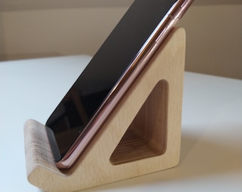 Soporte para teléfono, soporte para teléfono hecho de madera reciclada, diseño 3D, organizador de oficina, idea para accesorios de oficina