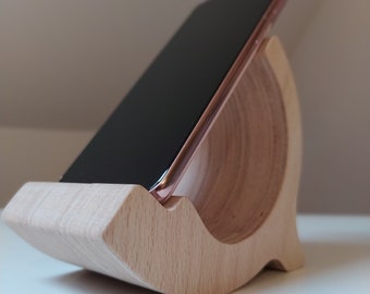 Soporte para teléfono, soporte para teléfono hecho con madera reciclada, Diseño 3D, Organizador de oficina, Idea para accesorios de oficina