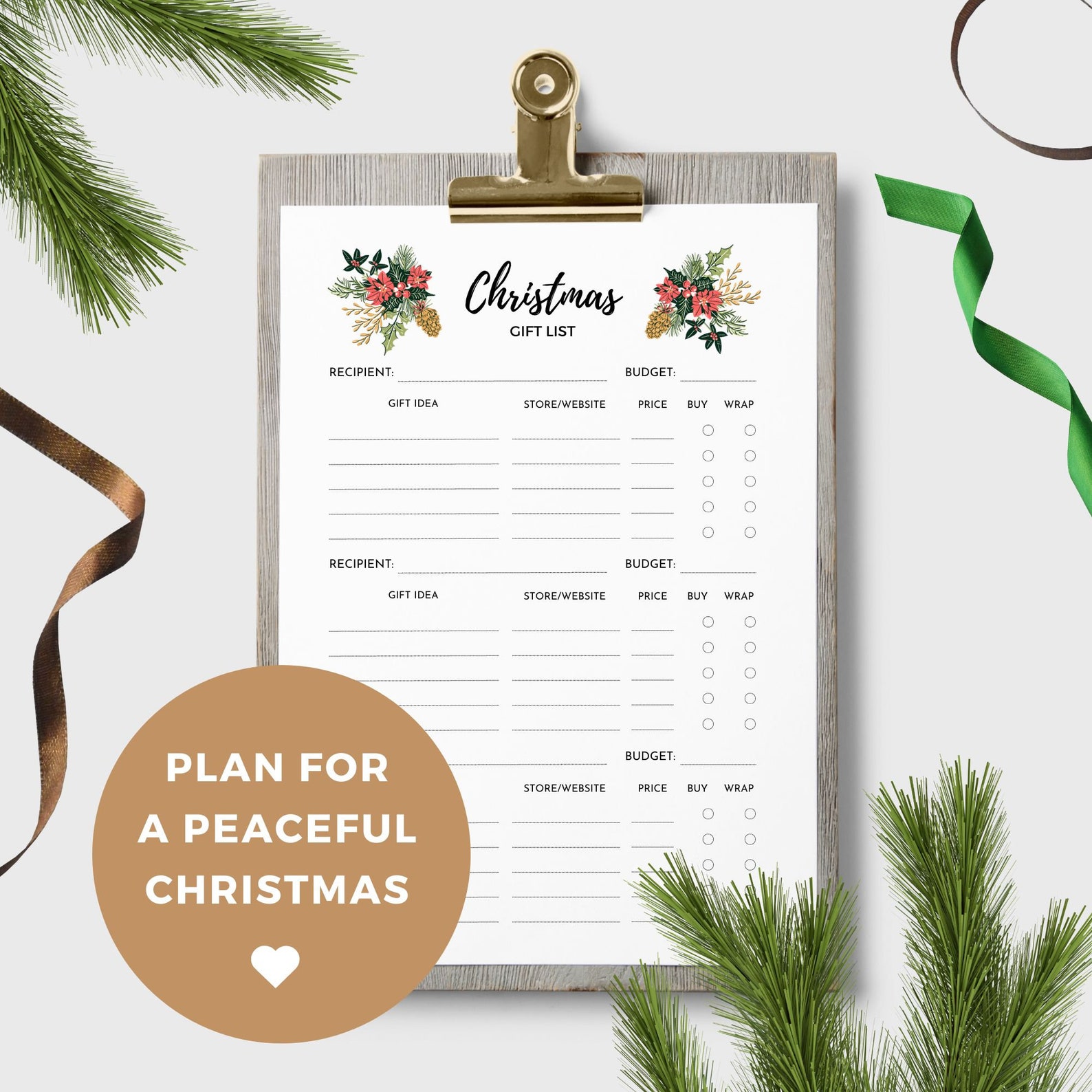 PRINTABLE CHRISTMAS LIST, Christmas Gift List, Gift Planning List