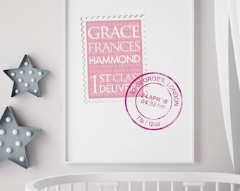 New Baby Gift - Christening Gift - Personalised Baby Print - Newborn Birth Details - New Baby Arrival - Nursery Decor - FREE DELIVERY