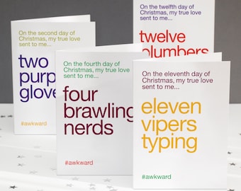 Funny Christmas Cards - 12 Days of Christmas - Wordplay Christmas Card Pack - Alternative Christmas Cards - Pack of Cards - FREE DELIVERY