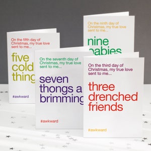 Funny Christmas Card Pack - Wordplay Christmas Card Pack - Alternatieve kerstkaarten - Funny 12 Days of Christmas - GRATIS VERZENDING
