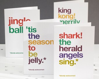 Humorous Christmas Card Pack, Funny Christmas Cards, Jingle Balls, Pack of Four, Christmas Carols, Funny Autocorrect – FREE DELIVERY