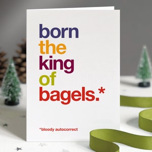 Divertente cartolina di Natale con bagel con correzione automatica