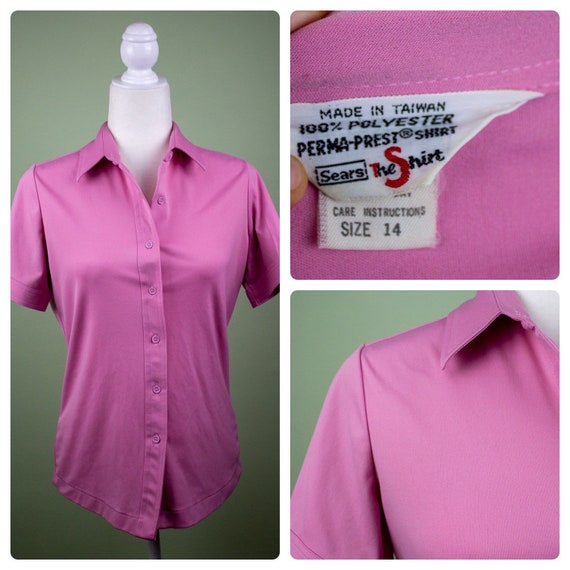 Vintage 1970s Sears Pink Short Sleeve Button Up