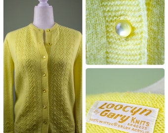 Vintage 1960s Loocyn by Gary Knits Yellow Cardigan