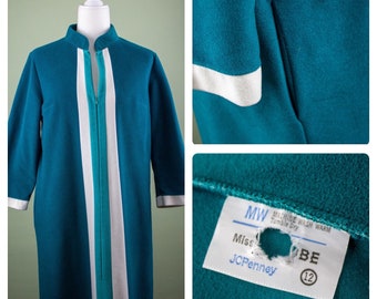 Vintage 1980s Teal Striped JCPenney House Coat