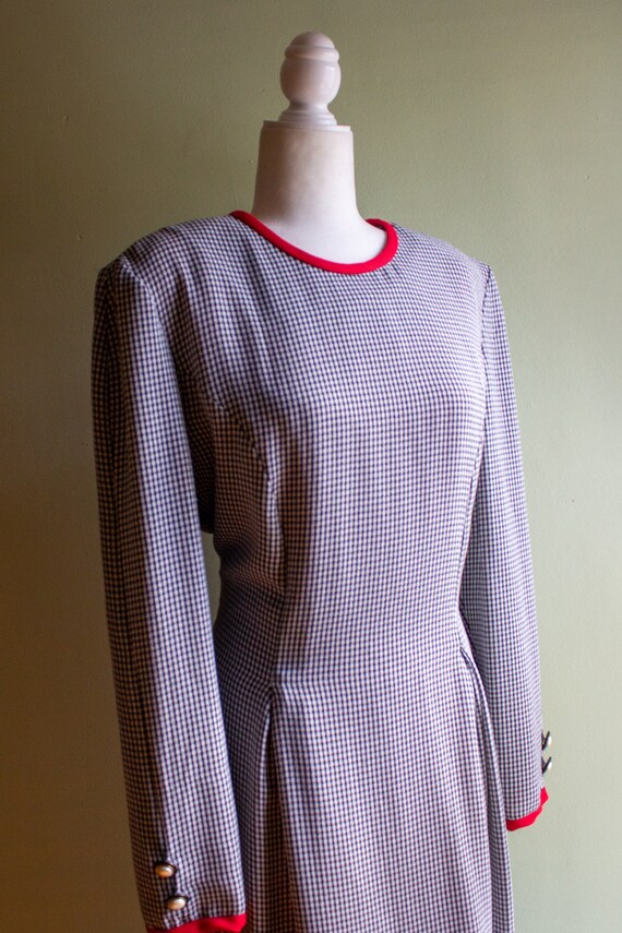 Vintage 1980s Black Gingham with Red Trim Ms Chau… - image 3