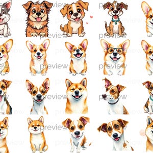 Cartoon Dog Illustrations Clipart: Playful Puppy Designs (Instant Download PNG Files)