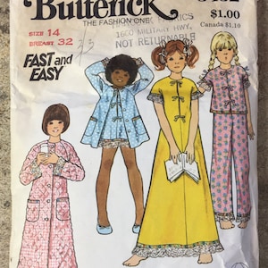 Butterick 3452 Girls Gown Robe & Pajama Vintage Pattern Size 14