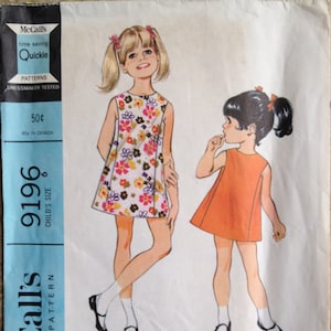 McCall&#39;s Girl&#39;s Dress Pattern 9196 Size 6, Vintage 1968 pattern