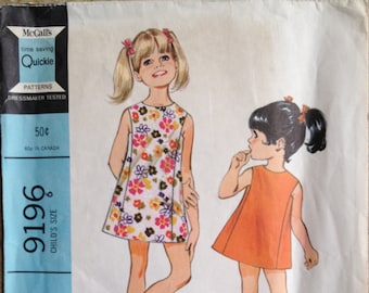 McCall's Girl's Dress Sewing Pattern 9196 Size 6 - Vintage 1968 pattern