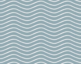 Gingerbread Blue Wavy Stripe Cotton Fabric by J. Wecker Frisch, Quilting Yardage