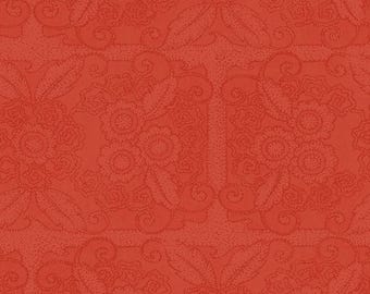 Gingerbread Red Cotton Fabric, Tone-on-Tone Lace Print, Quilting Apparel Home Decor