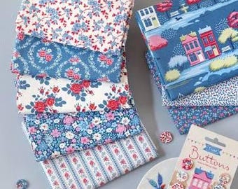 Tilda Village Life 5 Piece Fabric Fat Quarter Bundle Blue Preorder