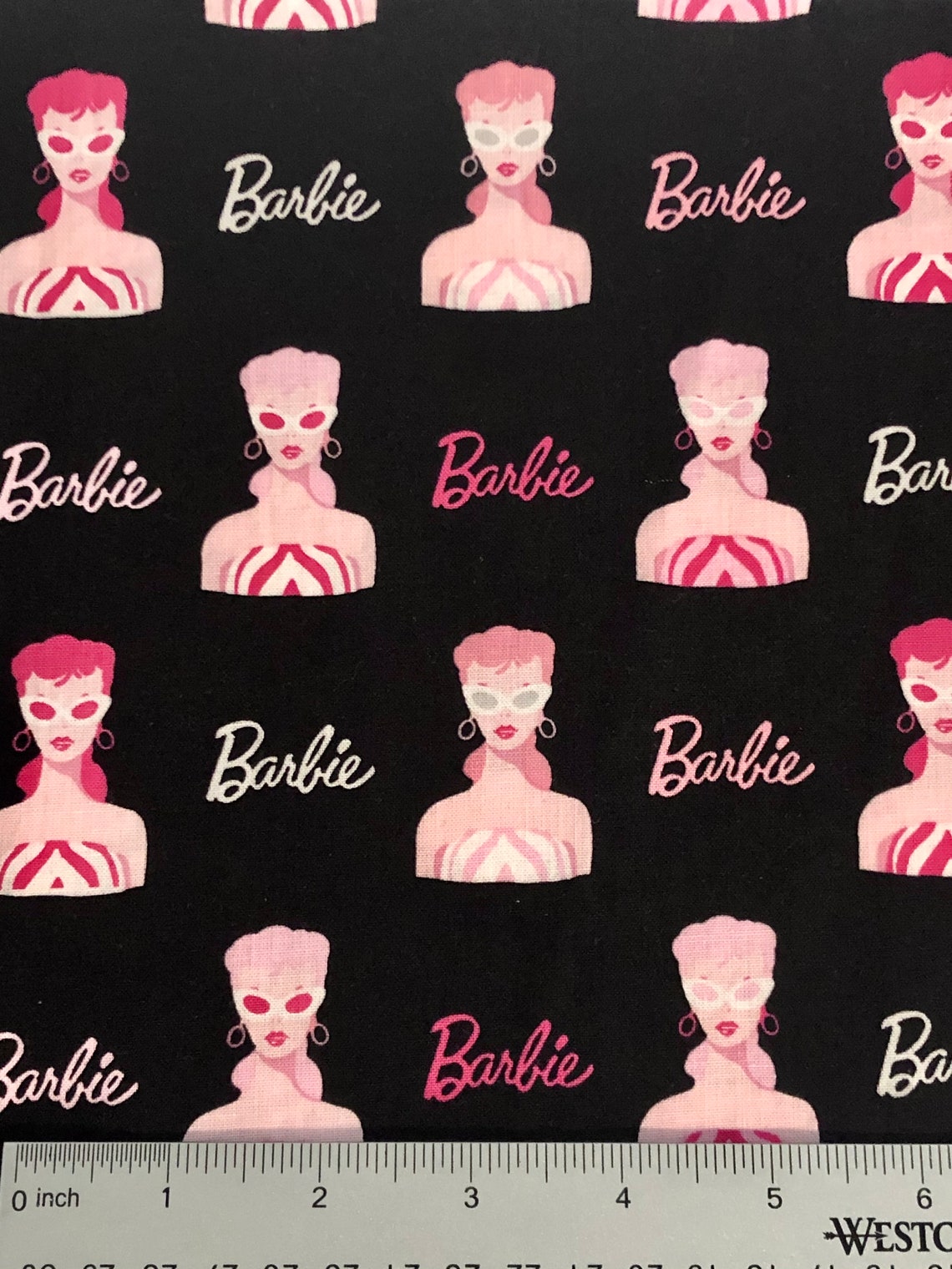 Barbie on Black Cotton Fabric by the yard Etsy