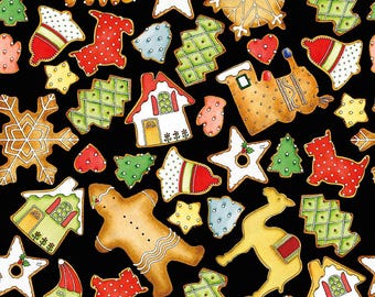 Gingerbread Cookie Toss Fabric, J. Wecker Frisch, Riley Blake Designs, Holiday Cotton Quilting