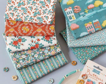 Tilda Village Life 5 Piece Fabric Fat Quarter Bundle Petrol/Teal