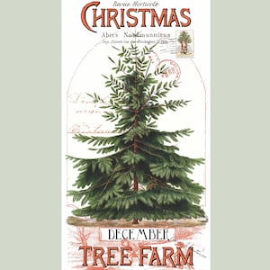 Christmas Tree Fabric Panel: J. Wecker Frisch Riley Blake Botanical Print, 24&quot; x 43&quot;