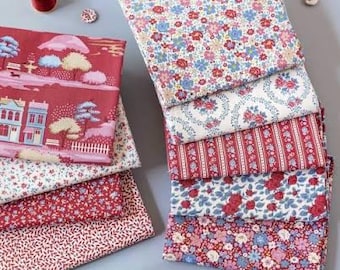 Tilda Village Life 5 Piece Fabric Fat Quarter Bundle in Burgundy Preorder October 2026
