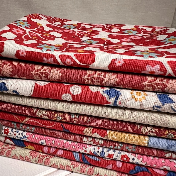 Tilda Vintage Red and Pink 10pc Fat Quarter Bundle or Half Yard Bundle