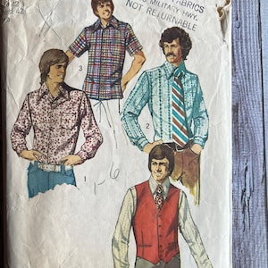 Simplicity 5047 Men&#39;s Shirt and Vest Pattern, Vintage 1972, Size 42