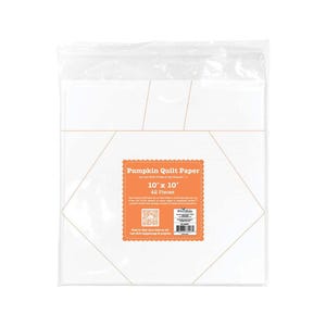 May include: A package of white Pumpkin Quilt Paper, 10 x 10 inches, containing 42 pieces. The paper is packaged in a clear plastic bag. The label is orange with white text.