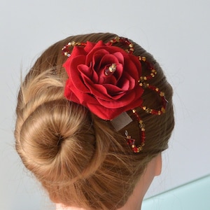 Ballet Headpiece. Red Rose. Spanish. Velvet Silk flower & Crystal Headpiece.
