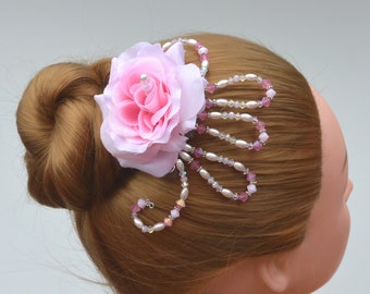 Ballet Headpiece. Light Pink Rose. Silk flower & Crystal Headpiece. Waltz of the Flowers, Giselle, Spanish.