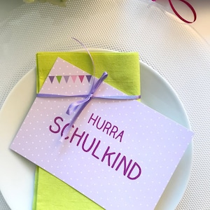 15 Gästebuchkarten Einschulung  rosa/lila