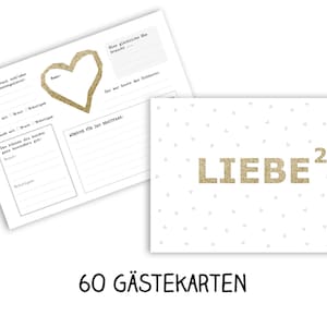 60 Gästebuchkarten Hochzeit Wünsche gold