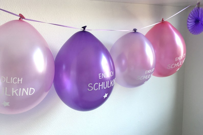 6 Ballons Endlich Schulkind Kopfdruck lila/pink Bild 1