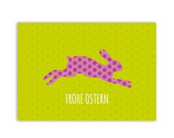 3er Set Frohe Ostern  -  Postkarte Karte Hase pink grün