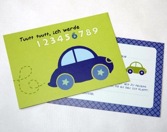 8 x Invitation Children's Birthday Car