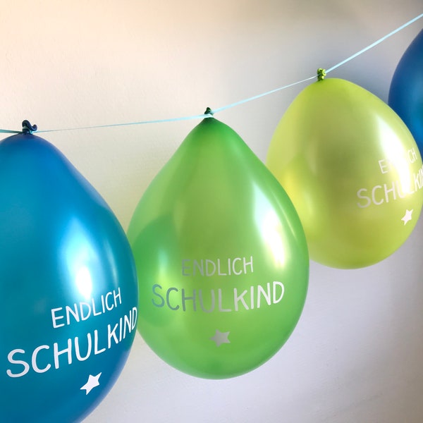 6 Ballons Endlich Schulkind Kopfdruck grün/blau