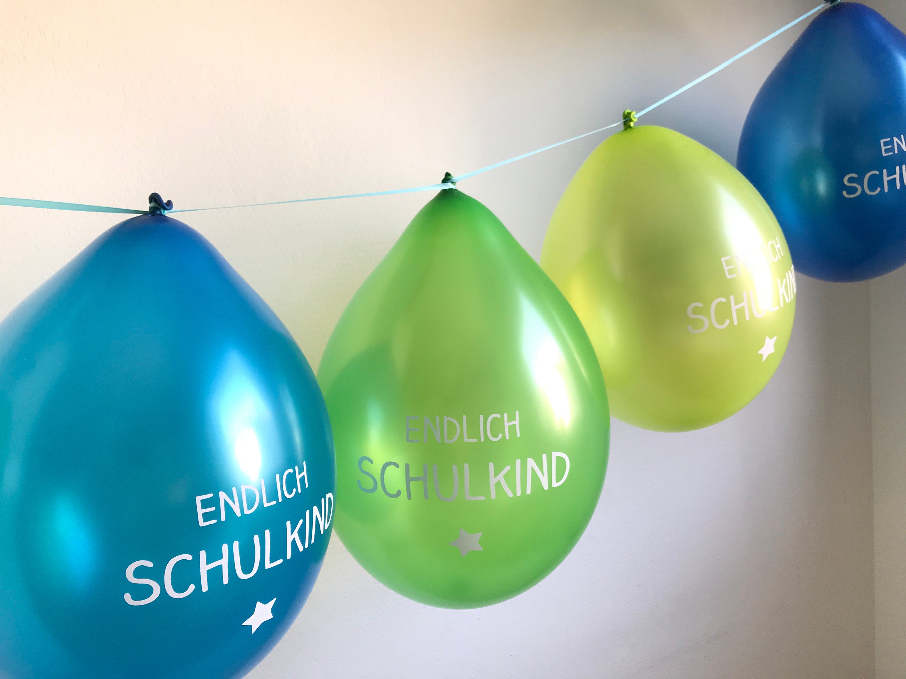6 balloons Finally school child head print green/blue