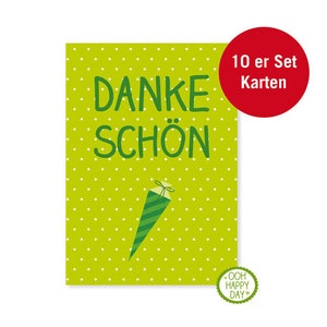 10 er Set DANKEKARTE Schulanfang Schultüte grün Bild 1