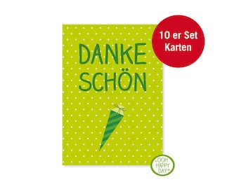 10 er Set DANKEKARTE Schulanfang Schultüte grün